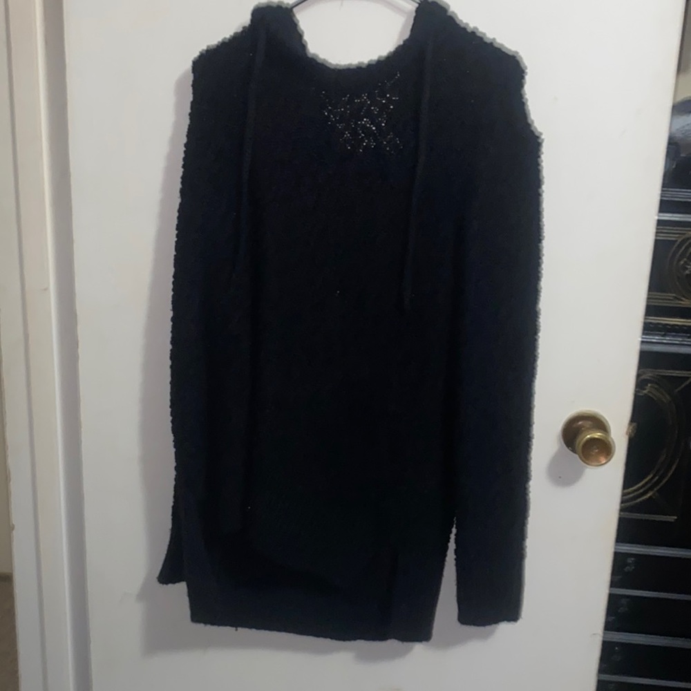 Black sweater with hood for women